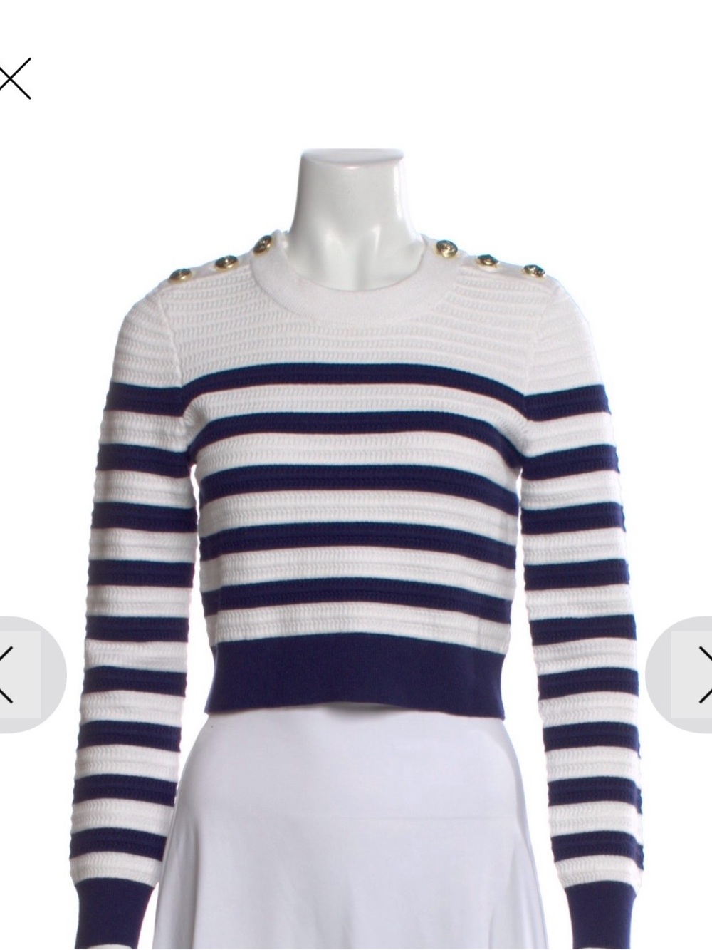 Generation Love Cropped Navy and White Striped Button-Shoulder Sweater EUC